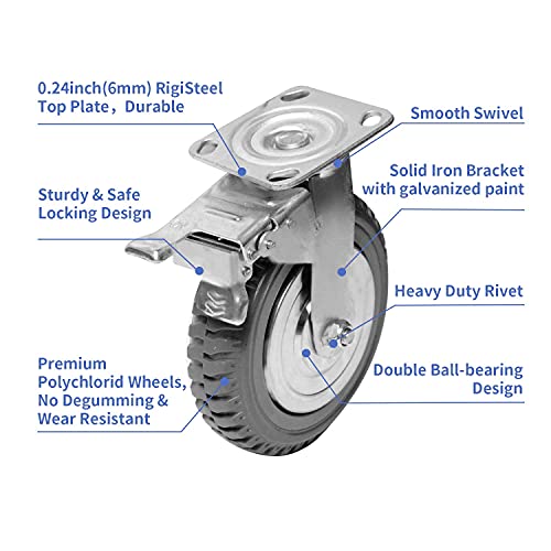 Aiwfl 8 Inch Caster Wheels Heavy Duty Industrial Plate Casters Set 4Pcs Anti-Slip Rubber Swivel Caster With 360 Degree Ball Bearing Top Plate 2Pcs With Locking Brake #TOP1