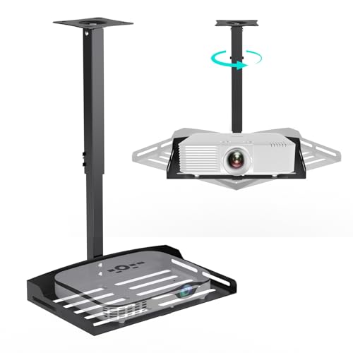 Image of HISUNSING Universal Projector Ceiling Mount with Tray, Projector Mount Hidden Cable Routing, Height Adjustable up to 22.8 inches, Holds up to 11 lbs, Ideal for Home Theater and Office - Black