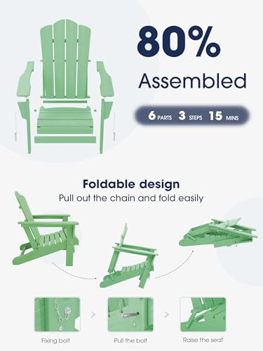 image for KINGYES Folding Adirondack Chair, HDPE All-Weather Patio Chairs, Woode