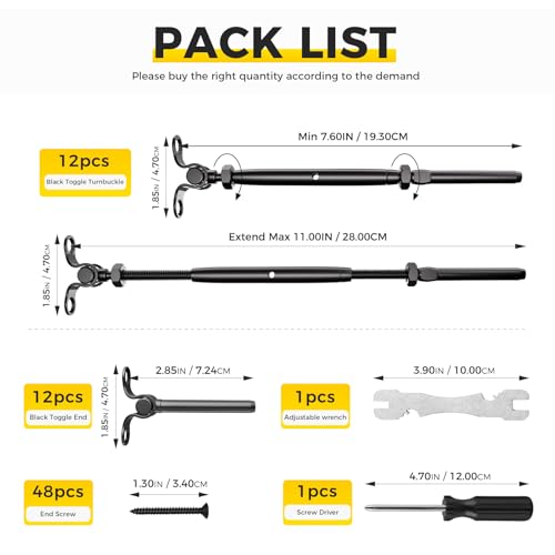 Tensor de cable de acero inoxidable negro WAYSKA para barandillas 7
