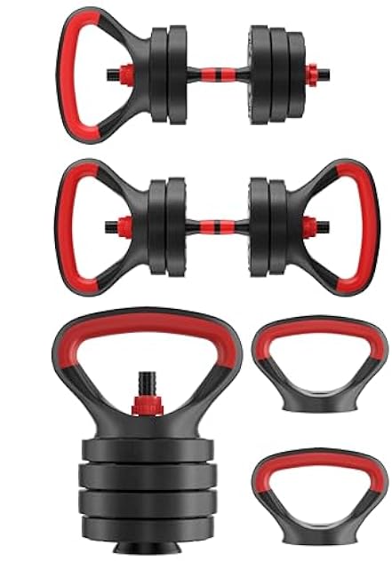 OLIXIS Adjustable Dumbbell Set, 4 IN 1 Changeable Dumbbells, Barbell, Kettlebells and Push Up Stand, Multi-Functional Exercise and Fitness for Home Gym,Black and Red
