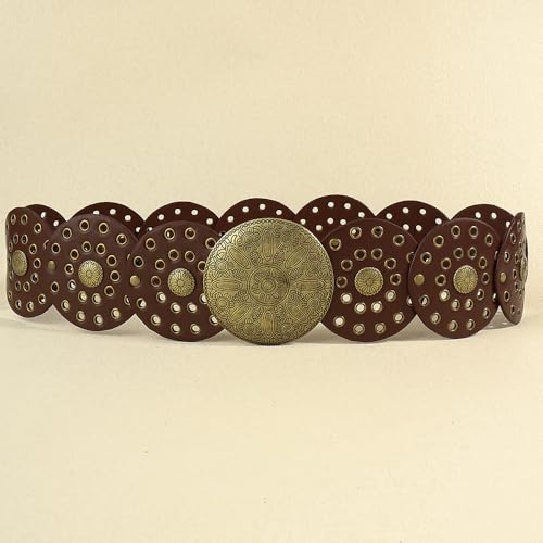 Women Large-Wide Hollow-Disc-Western-Cowgirl-Belt Vintage Boho-Styl Chunky Country Belts for Jeans Pants3