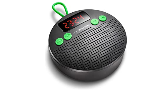 Wavemaster MOBI-3 - Enceinte Bluetooth Portable, Champ sonore 360° avec Radio, réveil et Fonction Mains Libres, Protection IPX5 Contre Les Projections d'eau - Anthracite/Vert Cover