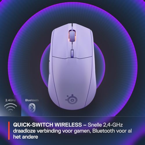 SteelSeries Rival 3 Wireless Gen 2-gamingmuis - 2,4-GHz en Bluetooth - TrueMove Air optische sensor met 18.000 DPI - Gegarandeerd 60 miljoen muisklikken -Laag gewicht - Voetjes van 100% PTFE -Lavendel - Afbeelding 4