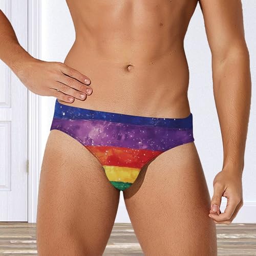 Rainbow Flag LGBTQ G-alaxy Printed Swim Briefs for Men Sexy Bikini Swimwear Elastic Beach Trunks Bathing Suit2