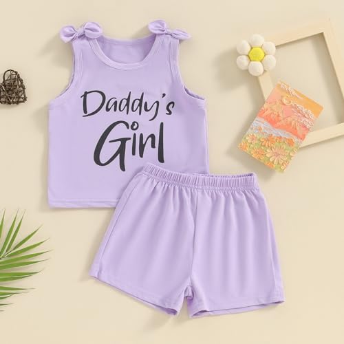 Image of Toddler Little Girl Clothes Summer Sleeveless Daddys Girl Letter Tank Tops Shorts Set 2Pcs Kids Casual Outfits