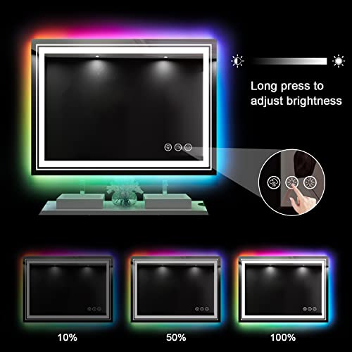 LED Mirror for Bathroom, 40"X32" with 8 RGB Backlit +3 Front Lit (Adjustable Individually), Anti-Fog, Lighted Bathroom Vanity Mirror for Wall, Shatterproof, Memory Function, Tempered Glass