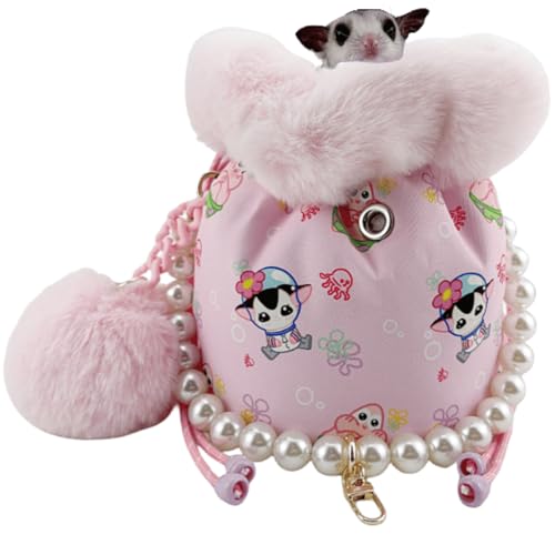 Sugar Glider Bonding Pouch - Soft Sleeping Pouch with Breathable Vent & Drawstring Portable Travel Bag Small Animal Carrier for Sugar Glider Squirrel Hamster Rats Hedgehog Bird Parrot (Pink)