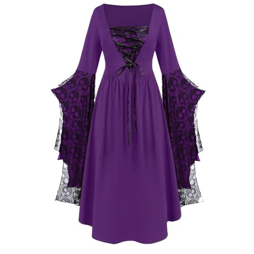Halloween Tallas Grandes G贸tico Vestido Disfraz renacentista para Mujer, Vestido Medieval con Mangas de Trompeta Ribete Encaje Disfraces Originales Fiesta Disfraz para Carnaval