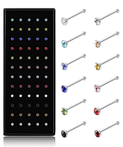 Jstyle 22G 60 Pcs Stainless Steel Nose Studs Rings Piercing Pin Body Jewelry Cai 2.5mm