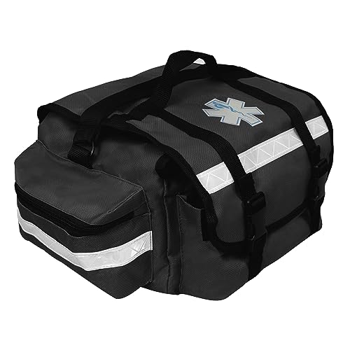 Image of Primacare KB-RO74-BK First Responder Trauma Bag, 17 inch x 9 inch x 7 inch, Black - EMT /EMS Medical Supply Organizer with Padded Dividers, Multiple Compartments, Side Pockets, Reflective Strip, Durable Design