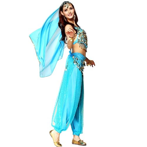 Baisdan Costume de danse orientale indienne pour femme - Costume de princesse arabe - Carnaval - Halloween - Bleu clair