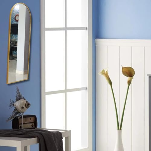 Image of Modern Elegance Semi Circle Wall-Mounted Mirror Metal Framed Wall Mirror Bathroom Mirror Living Room Mirror Home Decor Mirror 24 x 60 Inches Color Golden MF 93