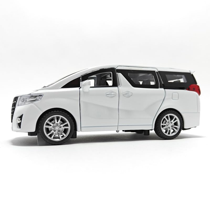 Image of New 1:24 Alphard Diecast Alloy Metal Pull Back Car with Openable Doors Music Sound and Light Vehicle Toy Car for Kids Boys (White)