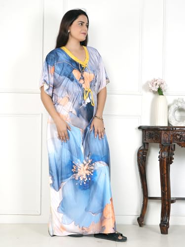 Image of Women's Printed Satin Blend Kaftan Nighty /Nightgown /Nightwear /Maxi WSR-185