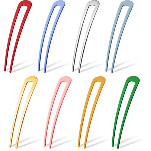 8 Pieces French U-shaped Hair Pins Hair Stick U-shaped Hair Fork Sticks Hairpins Hair Styling Accessories 2 Prong Updo Chignon U Shape Hair Clips Hair Chopsticks for Women Girls, 8 Colors
