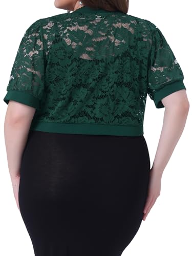 Image of Agnes Orinda Plus Size Cropped Cardigans for Women Open Front Short Sleeve Floral Lace Sheer Bolero Shrugs for Dresses