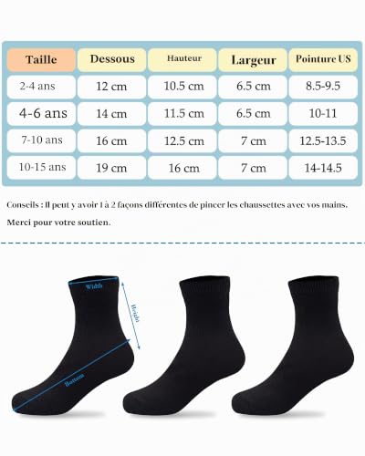 Duufin 12 Paires Chaussettes pour Garçon Fille Chaussettes Enfant 7-10 Ans – vue 4
