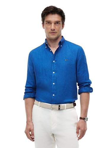 Image of Tommy Hilfiger Men's Long Sleeve Casual Linen Button Down Shirts in Regular Fit