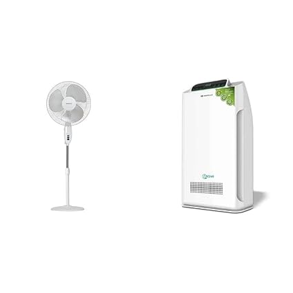 Havells Swing 400mm Pedestal Fan (White)+Havells Freshia AP-40 80-Watt Air Purifier with Remote (White/Black)