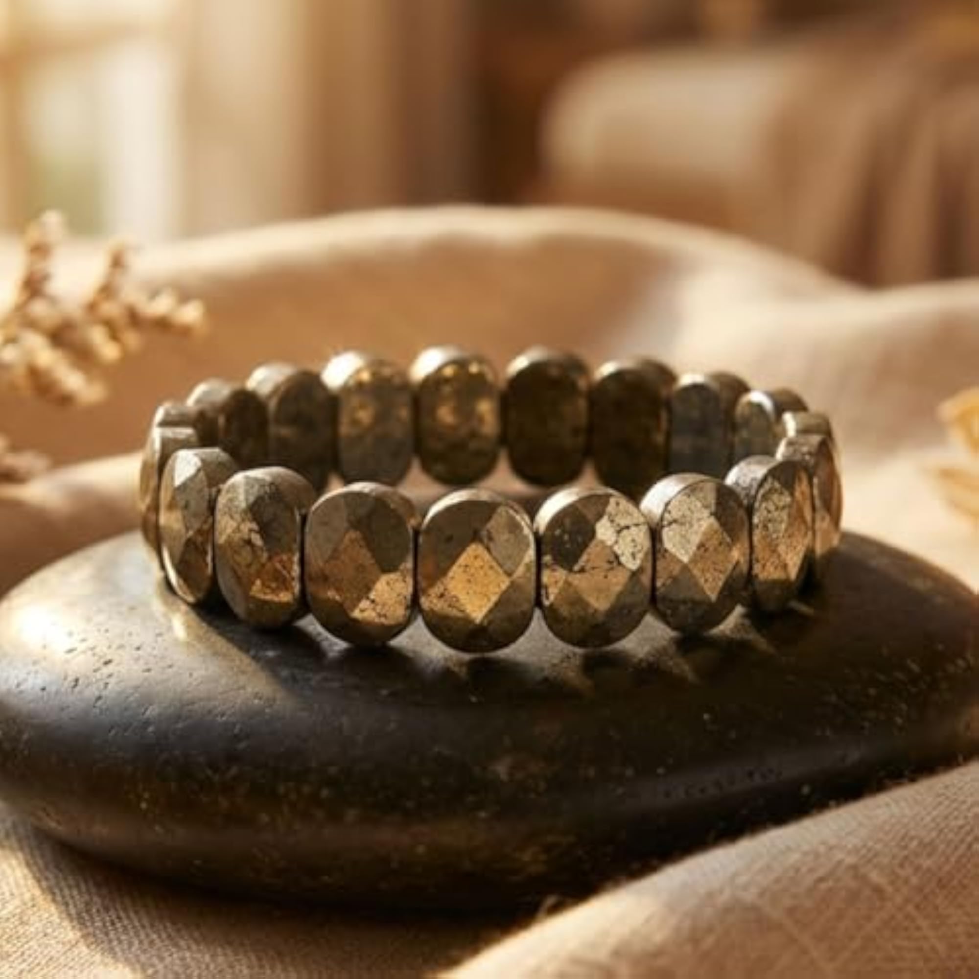 Natural Pyrite Stone Bracelet, Unisex Healing Energy