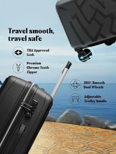 Image of Skybags Bohemia Polypropylene Set of 3, Cabin and Check-in Luggage with TSA Lock, 8 Wheel, Chrome Zipper, Spacious Zipper with 5 Years International Warranty, Black
