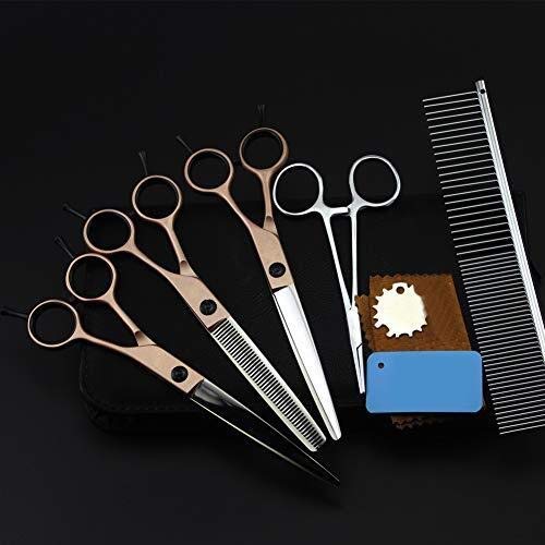 QUNINE Pflegeschere für Hunde, Katzen, Schere, Gebogene Schere, Schere, Schere, Lederetui, professionelle Haustierpflege-Scheren-Sets