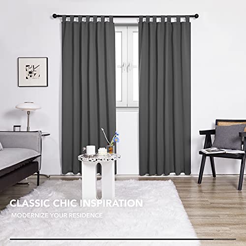 Deconovo Solid Tab Top Thermal Insulated Curtains 55 x 114 Inch Dark Grey 2 Panels, W 55" x L 114" (2 Panels) - Image 4