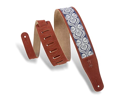 Levy's Leathers 2.5" Suede Leather Guitar Strap Embellish Suede Design; Rust, Blue, And Cream (Msj26-Rst) #TOP28