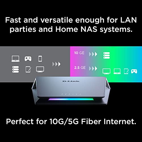 D-Link 6-Port 10Gb & 2.5Gb Unmanaged Gaming Switch With 1 X 10G, 5 X 2.5G - Multi-Gig, Network, Fanless, Plug & Play, Colored Indicator (Dms-106Xt) #TOP4