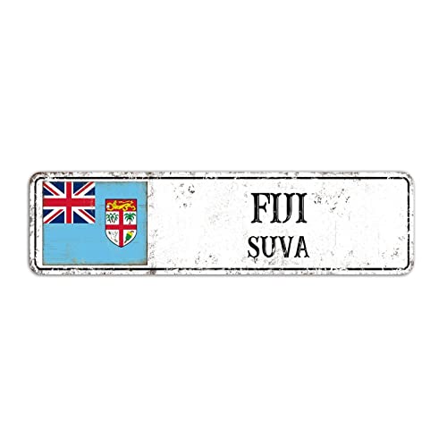 Fidschi Straßenschild Suva Stadtschild Fidschi Flagge Schild Vintage Land Hauptstadt Stadt Souvenir für Landstraße Wanddekoration 8 x 30 cm
