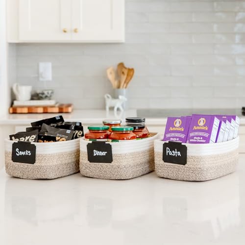 NaturalCozy 11.8\"x8\"x4.5” Storage Baskets for Shelves 3 Pack | Cotton Rope Woven Small Baskets for Organizing | Small Storage Bins for Nursery, Bathroom, Closet, Cube Shelf, Decorative, Gift Basket