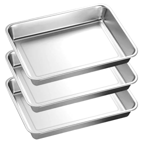 LOPYXBR 3 Stück Backblech Edelstahl, 40x30x4.8 cm Grillschale Edelstahl Backbleche, Baking Tray Edelstahl Ofenblech Oven Tray zum Backen Kochen...