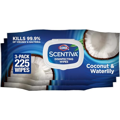Clorox Scentiva Disinfecting Wipes, Coconut and Waterlily, 75 Count, Pack of 3 (Package May Vary) by Clorox - Used condition - US$14.21