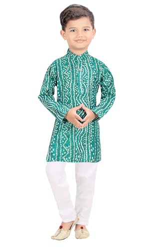 Image of TinySteps Traditional Bandhani Print Kids Festive Ethnic Wear Boys Cotton Kurta Pajama Set