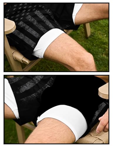 Mens Swim Trunks with Compression Liner Black American Flag Swim Trunks Men Board Shorts Men's Swimsuit 7 Inch Inseam4