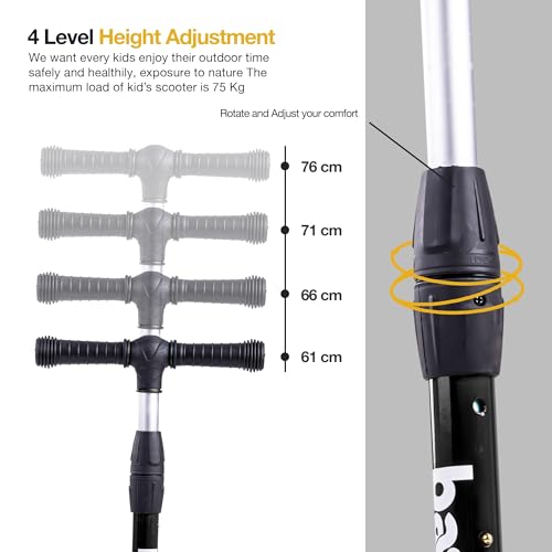 Image of Baybee Flash Kick Scooter for Kids | Smart Foldable 3 Wheel Kids Scooter with 4 Height Adjustable, LED PU Wheels & Brake | Skating Scooters Upto 75 Kg Capacity | Skate Scooters for Kid (Pink)