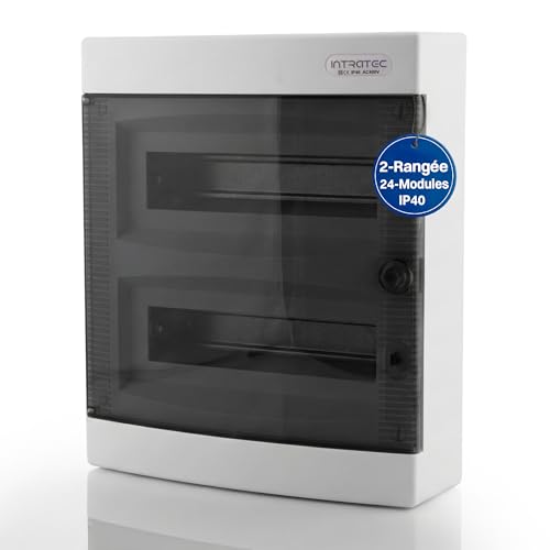 Intratec Coffret de Distribution en Saillie 2 Rangée – IP40 Boîtier pour 24 Modules avec Porte Transparente pour une Installation Facile à Domicile et en...