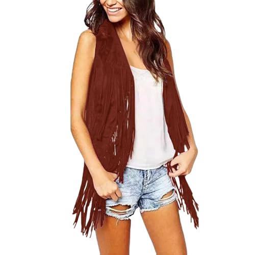 Chaleco vintage con flecos HUIFUAO ideal para festivales de música y moda hippie