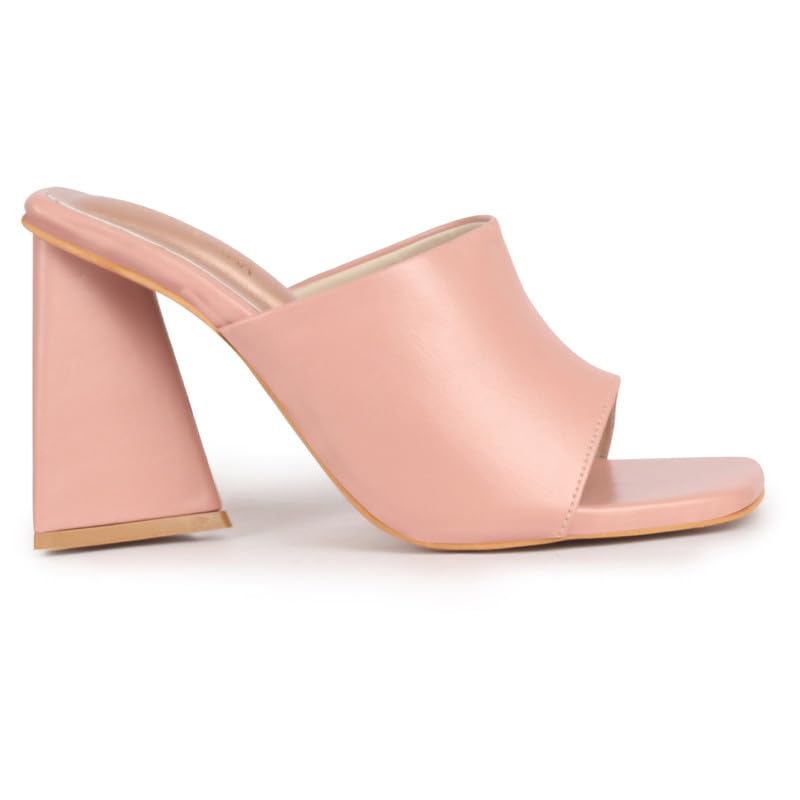 Image of FAUSTO Women Open Square Toe Cone Block Heel Formal Slip On Sandals with Wide Vamp Strap | Elegant Slip-On 4 Inch Heel Sandals For Office, Work, Party