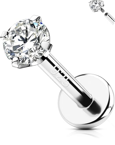 OUFER 16G Piercing Helix Filetage Interne Argent 925 Piercing Oreille Cartilage Conch Transparent 3 mm CZ Anneua Tragus Conch Lobe pour Femme 6 mm Lip Stud