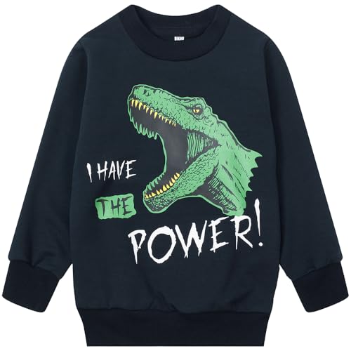 Image of Popshion Toddler Boys Sweatshirts Dinosaur Long Sleeve Pullover Crewneck Shirts Cartoon Tee Sport Tops for Kids 1-8T