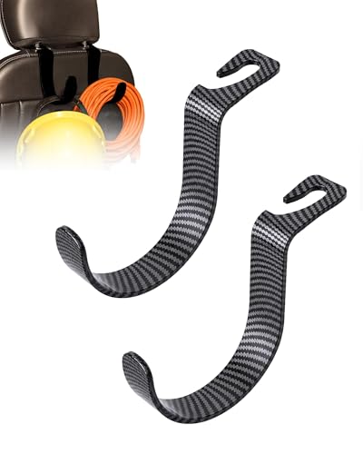 Image of XL Hard Hat Holder for Truck, Carbon Fiber Style Headrest Hooks, 2PK