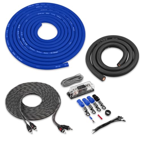Image of Belva True 1 /0 Gauge AWG Premium CCA Complete Amplifier Wiring Kit with OFC 2-Channel RCA Cable - BAK02BL Blue