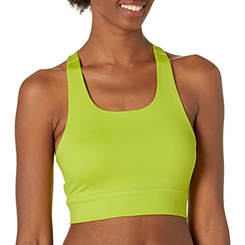 Amazon Brand - Core 10 Women's All Day Comfort Built in Sports Bra Crop Top, Neon Yellow, Medium