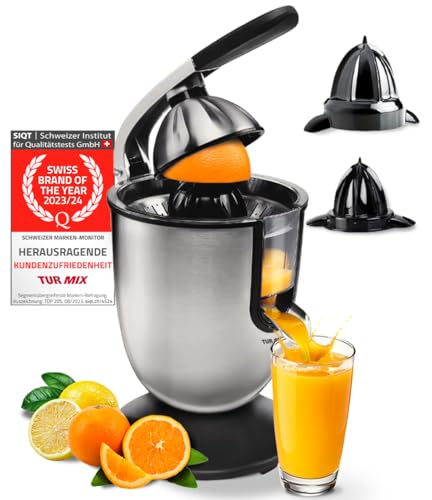 Turmix Multi-Juicer CX 650 – Presse agrume electrique en inox avec levier, presse-agrumes électriques avec 2 cônes pour citron & orange, presse orange electrique 160 W, silencieuse au lave-vaisselle