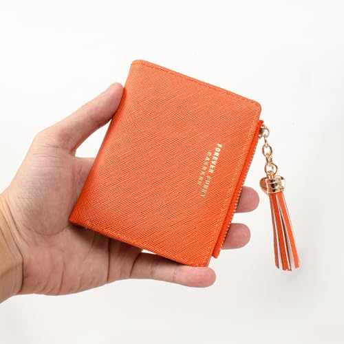 Image of KOTORA Small Wallet RFID Blocking Womens Lady Teenager Girls Personalized Initial Gift Preppy Monogrammed Letter Mini Purse for Travel Credit ID Cards Cash Coin Slot Holder Organizer (Orange)