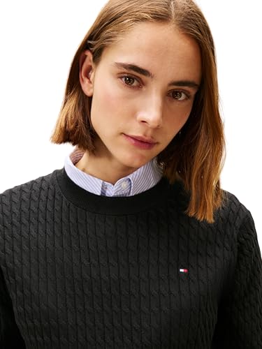 Tommy Hilfiger Damen Pullover Cable Fine Zopfstrick, Schwarz (Black), XL – Ansicht 4