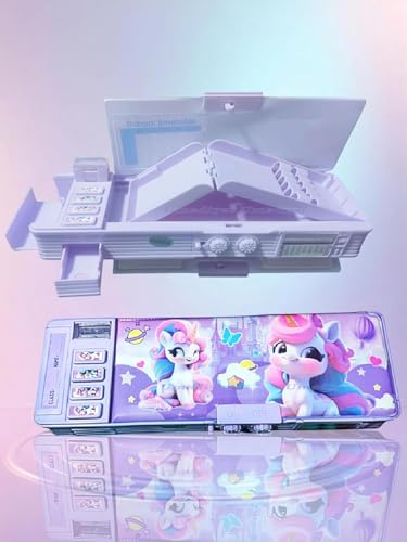 Image of Royals hub Plastic Multifunctional Unicorn Password Lock Double Sided Compass Box for Kids, Pencil Box for Boy & Girl, Aesthetic Stationary Items, Unicorn Theme Pencil Case Return Gifts for Kids