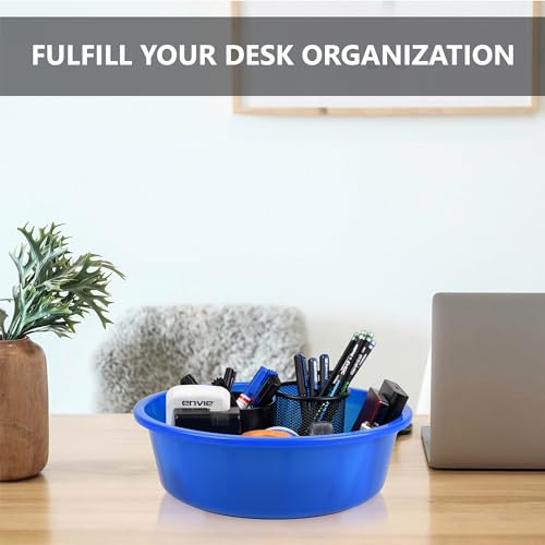 Image of Kuber Industries Pack of 3 Desk Organizer | Plastic Stationary Organizer Tub | Multipurpose Office Supplies Storage Organizer for Pen-Pencil-Staplers-Clips | Desktop Organizer | 6 LTR | Blue
